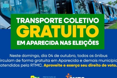 Transporte coletivo será gratuito em Aparecida neste domingo, 4